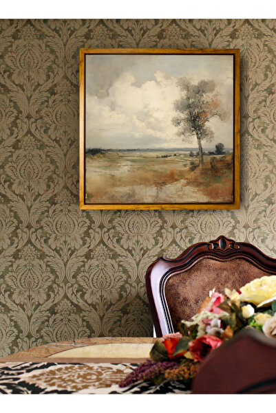 LOWHA لوحة فنية جدارية من القماش مشدودة على إطار خشبي مع إطار عائم بلون الخشب ولوحة لمشهد الأشجار