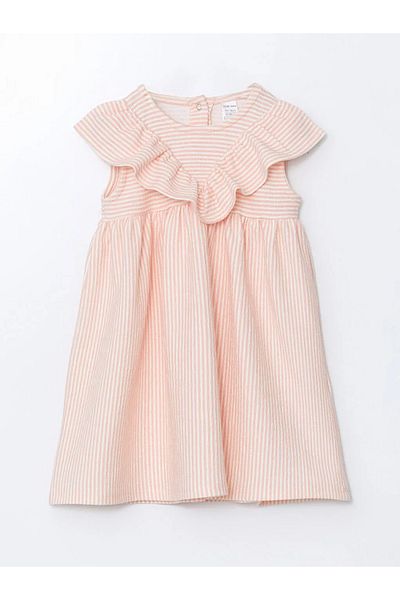 LC Waikiki Lcw Baby Ecru Striped Baby Girl Interlock Dress