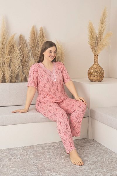 Eyfuze Women's Plus Size Buttoned Collar Short Sleeve Bamboo Pajamas Set