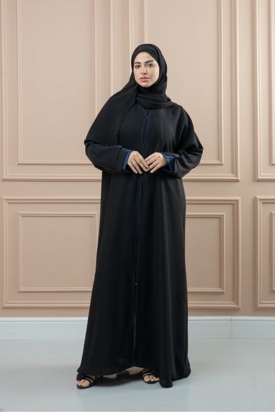 LAVİNİA Lavinia Women Abaya, Buttoned Sleeve Model. Elegant Black & Blue Colour