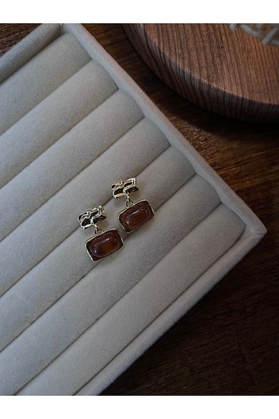 Miltonia Vintage Minimal Design Orange Steel Earrings