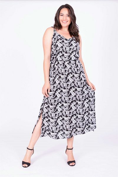 MYLİNE Rope Strap Elastic Waist Slit Dress