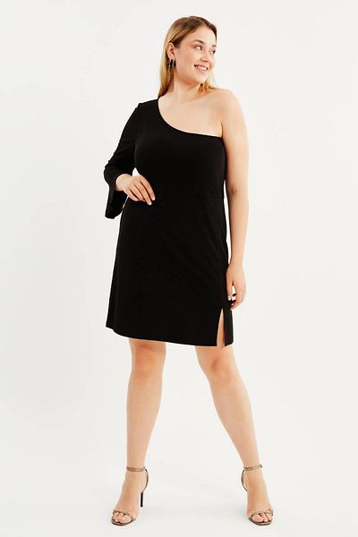 MYLİNE Lined One Shoulder Slit Dress