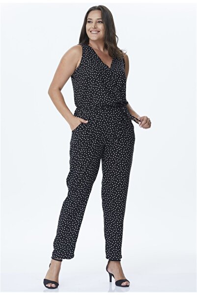 MYLİNE بذلة نسائية سوداء منقطة منقوشة 3renktulum