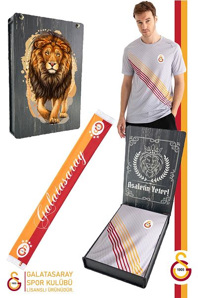 Galatasaray Match Day Grei T-Shirt + Shawl Kaşkol Σετ με Ξύλινο Κουτί Πρωτότυπο άδεια