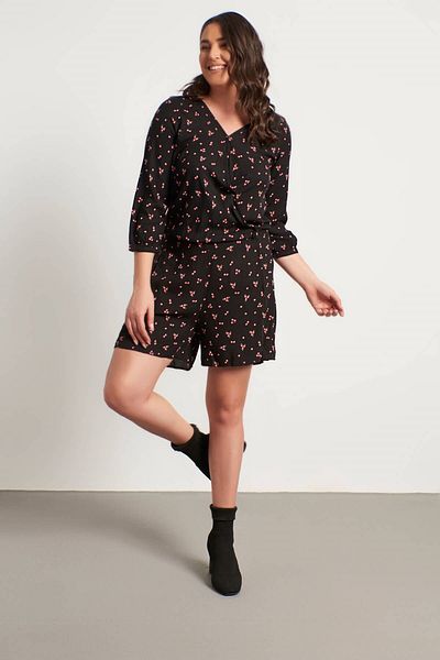 MYLİNE Women's Black Patterned Shorts Jumpsuit