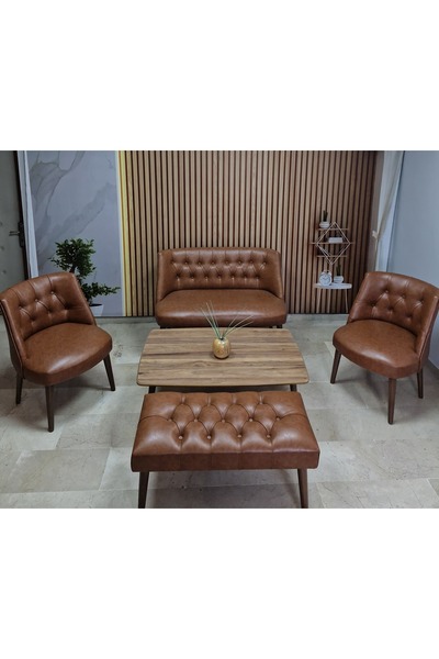 Azra Aksesuar Deri Çay Seti Koltuk Takımı Oturma Grubu Cafe Mobilya Ofis-Büro Mobilya Balkon Mobilya