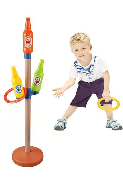 Fitness World Plastic Ring Toss Game Set with 2 Hooks and 3 Bottles Perfect for Indoor and Outdoor Activities