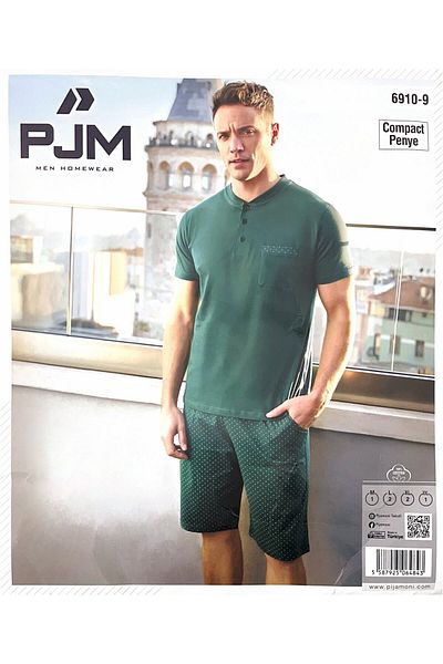 Pijamoni Men's Short Sleeve Pocket Detail Shorts Pajama Set
