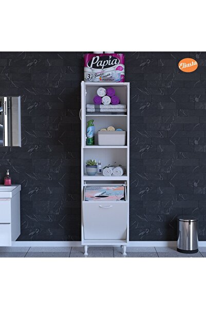 Modilayn 50 x 163,4 x 32,5 cm 2 Kapak Üç Bölmeli Kirli Çamaşır Dolabı Sepetli Banyo Dolabı