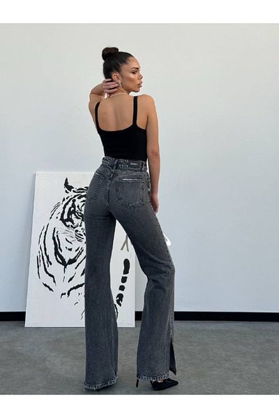 DENİKK TENDINȚE DESIGN SPECIAL PANTALONI PALAZZO JEAN DENIM DETAIL RUPIT CU PICIOARE LĂȚI