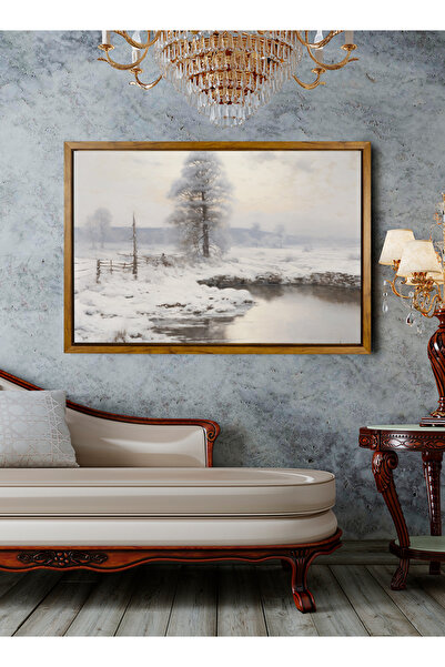 LOWHA لوحة فنية جدارية من القماش ممدودة على إطار خشبي عائم بلون الخشب ولوحة ث...