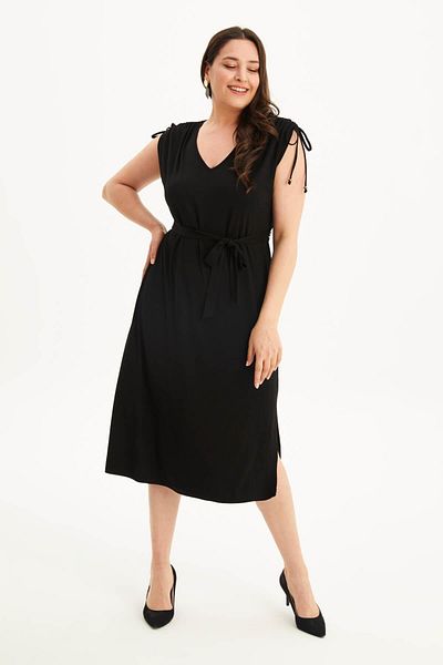 MYLİNE Combed Cotton Dress with Shoulder Ruching Detail