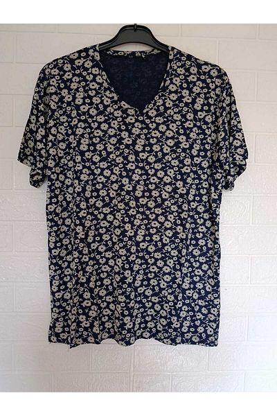 anne moda ankara V-Neck Viscose Draped Slim Bulu with Split, Short Sleeve
