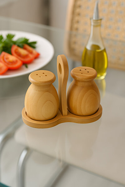 MİS KİTCHEN Bambu Model Standlı Tuzluk & Biberlik Baharatlık Seti