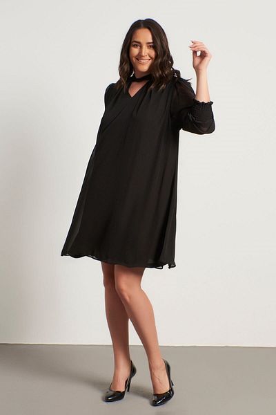 MYLİNE Gimped Chiffon Dress with Collar Detail