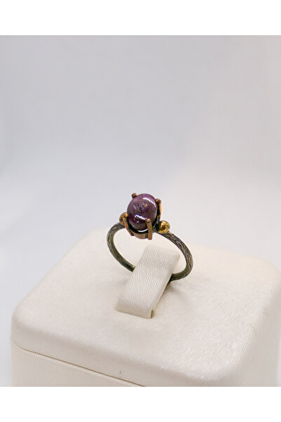 Luna Yıldız Yakut Doğal Taşlı Minimal Gümüş Yüzük