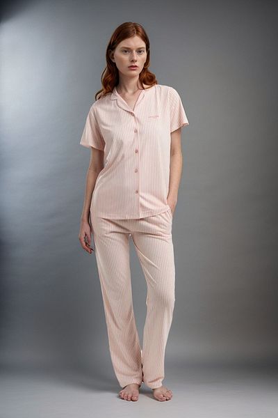 Pierre Cardin Pink Striped Women's Pajama Set with Front Placket Short Sleeve & Viscose