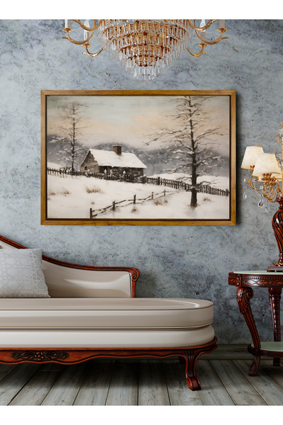 LOWHA Canvas Wall Art Stretched Over Wooden Frame with Wood Color Floating Fr...