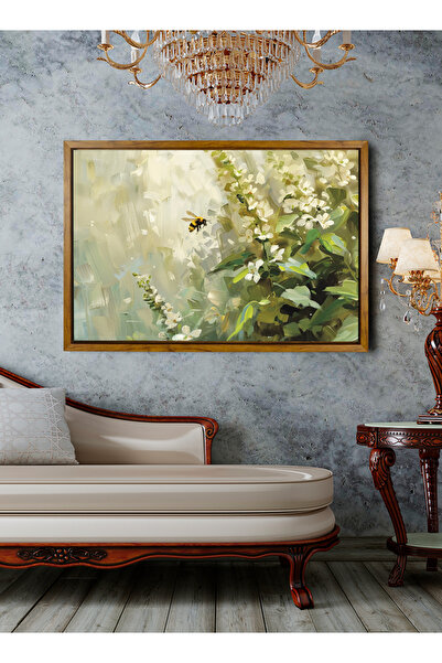 LOWHA Canvas Wall Art Stretched Over Wooden and Wood Color Floating Frame wit...