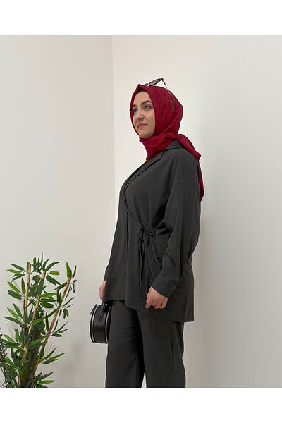 Marjita Tie-Up Hijab Jacket Trousers Double Suit