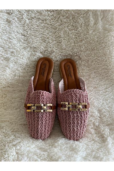 METİC Women's Lace Embroidered Chain House Slippers Outdoor Slippers