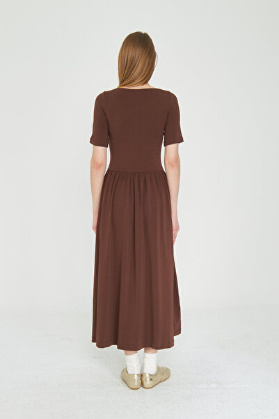 SevdeUgur Γυναικείο Καφέ Basic Καλοκαιρινό Φόρεμα 100% Βαμβάκι