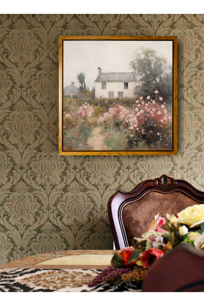 LOWHA Canvas Wall Art Stretched Over Wooden and Wood Color Floating Frame wit...