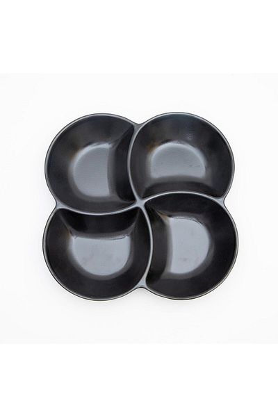 mastergold Melamine Square Divided Plate 4 Slots 26.5cm Black | Divided Plate for Nuts, Desserts & Sauces