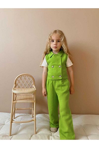 Kids Girl's Muslin Vest - Tee - Tee - 3 Piece Set with Pants