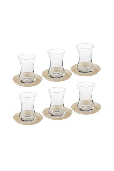 Dania Beautiful And Elegant Beige Glass Tea Cup And Saucer Set Consisting Of 6 Cups And 6 Saucers