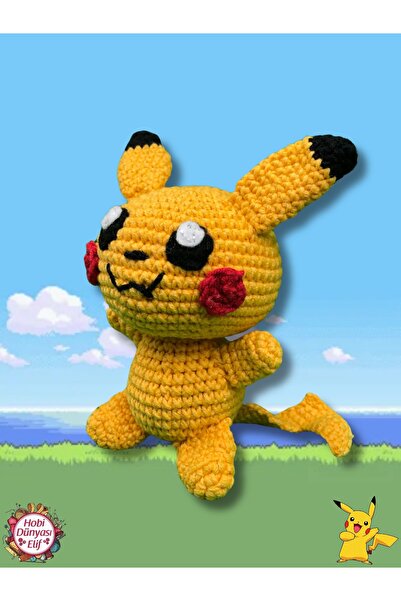 HobiDünyasıElif بيكاتشو بوكيمون محبوك يدويًا لطيف كبير الحجم سلسلة مفاتيح مرآ...