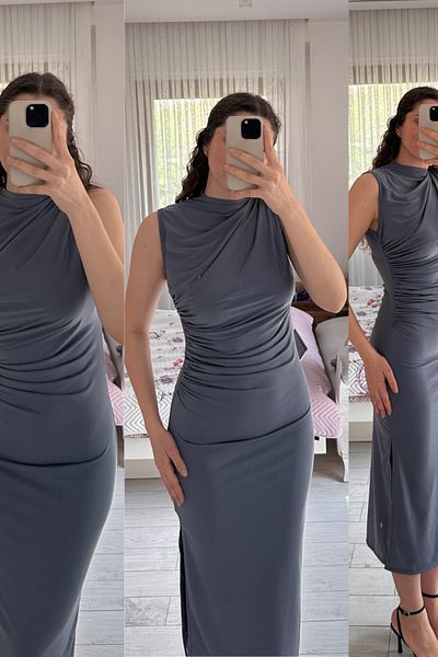 Sorridi Gzudy Sleeveless Draped Slit Dress