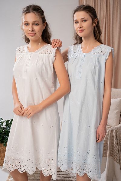 Lohussa Set cămașă de noapte pentru femei, din in albastru, de vară, cu bretele groase, design special, din bumbac, pentru maternitate