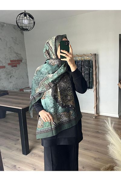 Merwiss Patterned Soft Gloria Khaki Green Shawl
