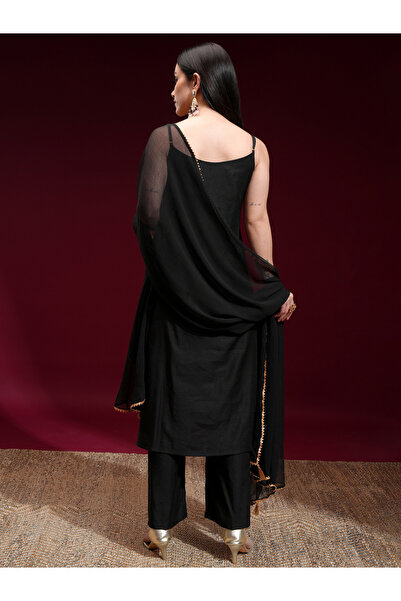 Vishudh By Styli Women Black Kurta Set with Trousers and Dupatta