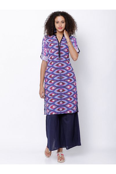 Vishudh By Styli Women Blue & Pink Printed Straight Kurta