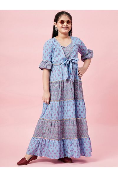 Stylo Bug By Styli All Over Printed Tiered Dress with Tie-Up Detail