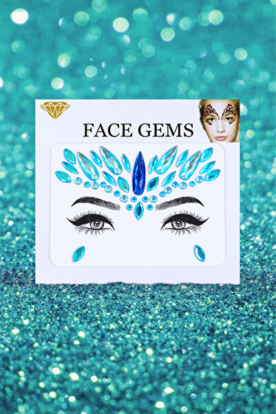 BearPear Aqua Kristal Kesim Makyaj Festival Yüz Taşı Mavi Renk Face Gems