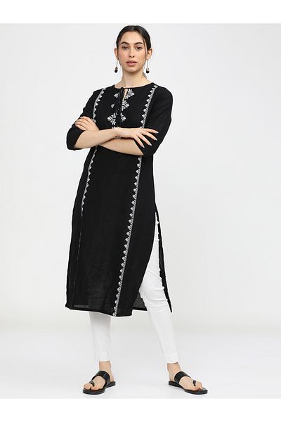 Vishudh By Styli Women Black & White Ethnic Motifs Printed Cotton Kurta