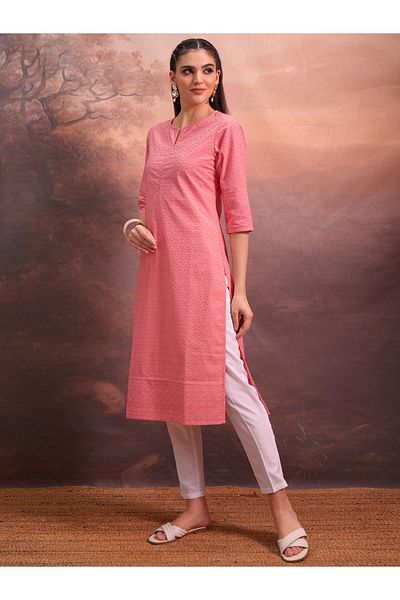 Vishudh By Styli Pink Floral Embroidered Straight Kurta