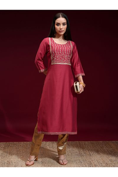 Vishudh By Styli Floral Embroidered Yoke Design Sequinned Straight Kurta