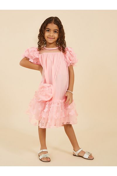 Styli Butterfly Applique Mesh Off Shoulder Dress with Bag