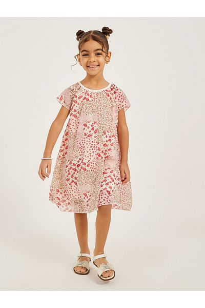 Styli Floral Print Short Sleeve A-Line Dress