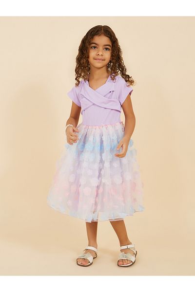 Styli Butterfly Applique Mesh Short Sleeve Dress
