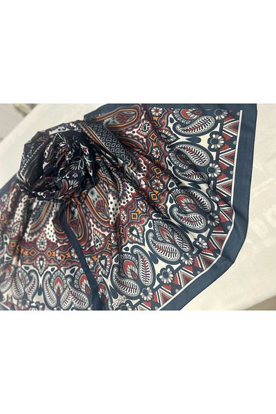 ALTUNTAŞ Women's Cotton Navy Blue Retro Etnic Shawl