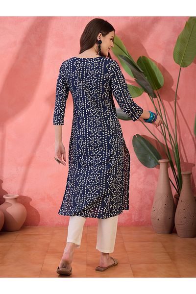 Sanskrutihomes By Styli Navy Blue Pure Cotton Printed Floral Kurta for Women