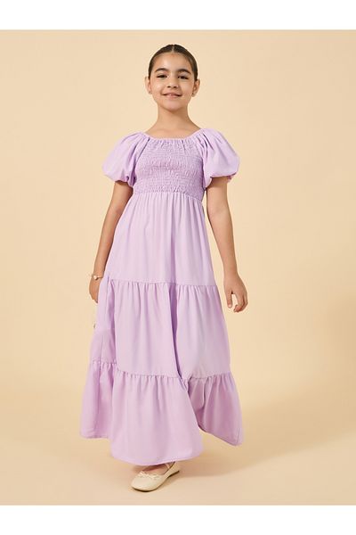 Styli Smocked Detail Puff Sleeve Dress