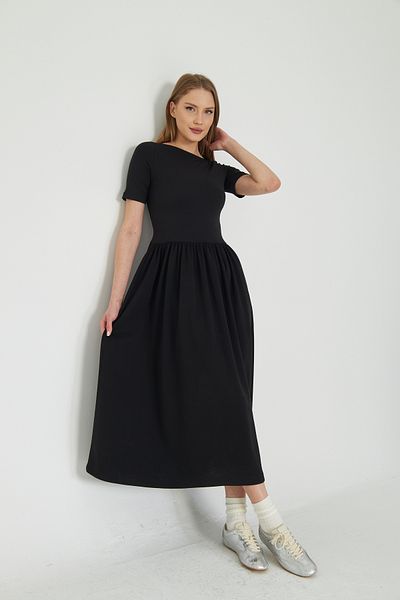 SevdeUgur Καλοκαιρινό Γυναικείο Φόρεμα Μαύρο Basic 100% Βαμβάκι