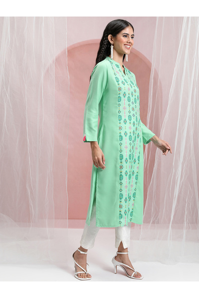 Vishudh By Styli Women Green Printed Straight Kurta